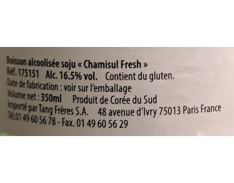 ALCOOL DE RIZ SOJU CHAMISUL 16.5° FRESH