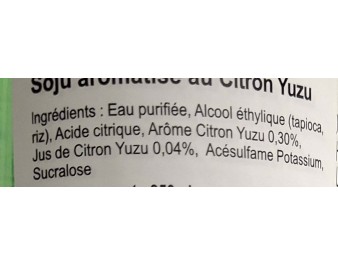 ALCOOL DE RIZ SOJU CITRON YUZU 12°