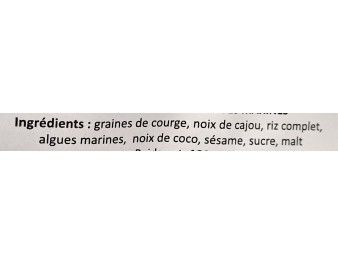 BARRE CERALE NOIX DE CAJOU GRAINE DE COURGE ALGUE