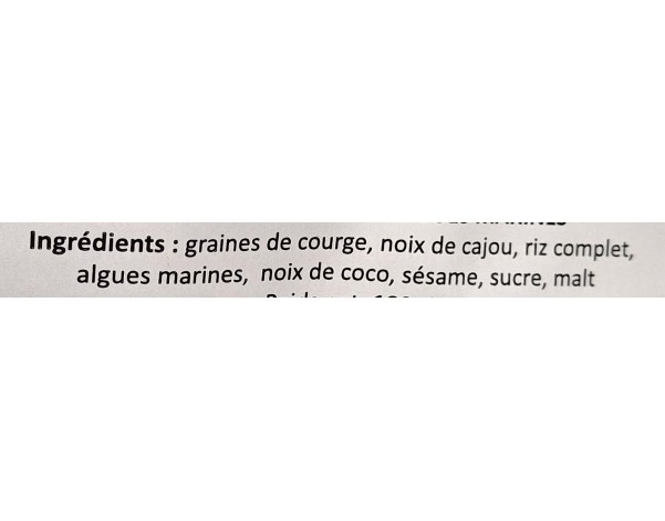 BARRE CERALE NOIX DE CAJOU GRAINE DE COURGE ALGUE