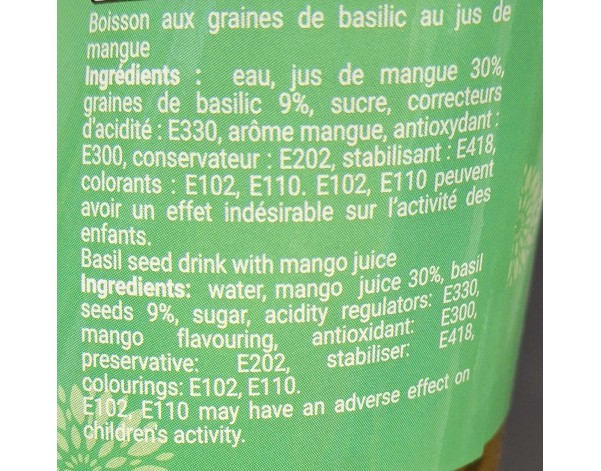 BOISSON AUX GRAINES DE BASILIC A LA MANGUE