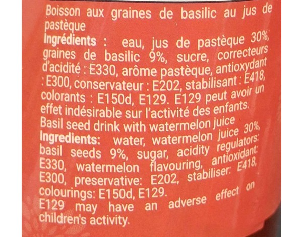 BOISSON AUX GRAINES DE BASILIC A LA PASTEQUE