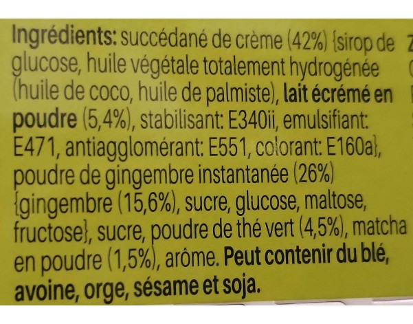 PREPARATION POUR BOISSON AU THE VERT ET GINGEMBRE AU LAIT