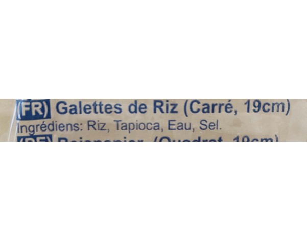 GALETTE DE RIZ 19 CM CARRE