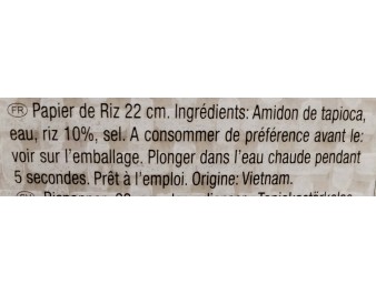 GALETTE DE RIZ 22 CM CARRE POUR ROULEAUX FROID