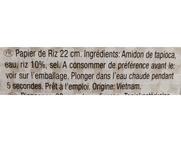 GALETTE DE RIZ 22 CM CARRE POUR ROULEAUX FROID