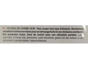 COUTEAU CONFORT TITANIUM TEFAL 12 CM