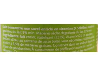 LAIT CONCENTRE NON SUCRE