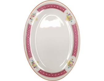 PLAT OVAL BLANC ET ROUGE 20.50 X 15 CM