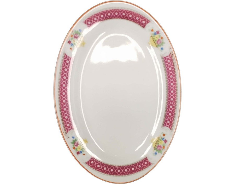 PLAT OVAL BLANC ET ROUGE 20.50 X 15 CM