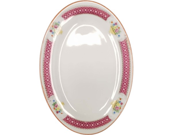 PLAT OVAL BLANC ET ROUGE 20.50 X 15 CM