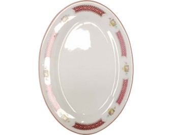 PLAT OVAL BLANC ET ROUGE 22.50 X 16 CM 9 POUCES
