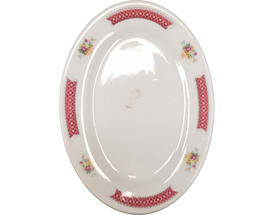 PLAT OVAL BLANC ET ROUGE 25.50 X 18.80 CM