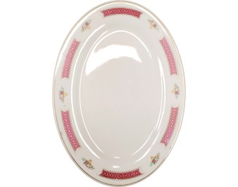 PLAT OVAL BLANC ET ROUGE 30 X 21.50 CM