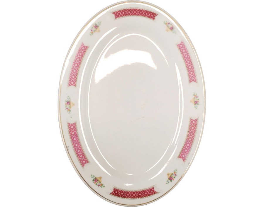 PLAT OVAL BLANC ET ROUGE 30 X 21.50 CM