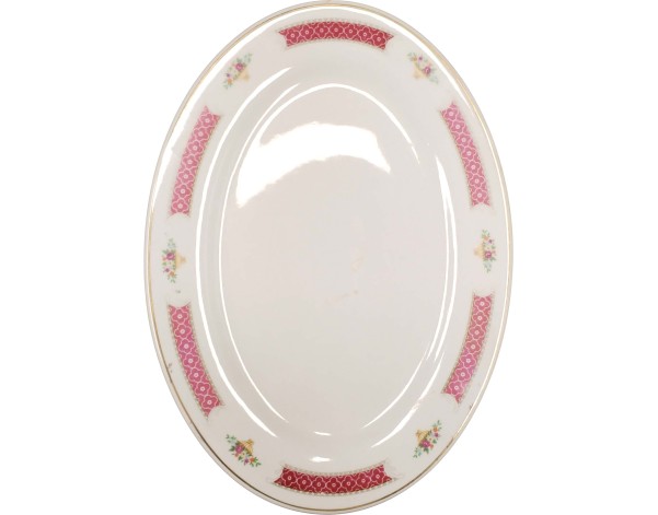 PLAT OVAL BLANC ET ROUGE 30 X 21.50 CM