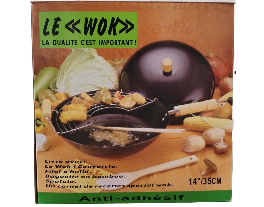 POELE / WOK AVEC FILET A HUILE 35 CM 14 POUCES