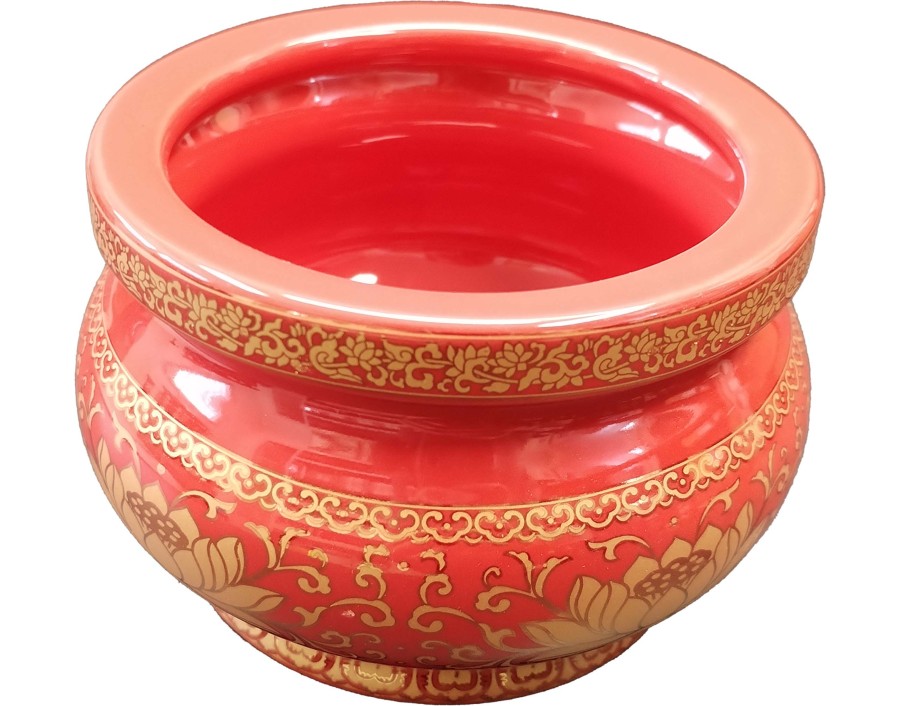 POT A ENCENS 12.5 CM 5 POUCES ROUGE ET DORE