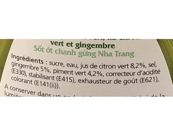 SAUCE DE PIMENT AU CITRON VERT ET GINGEMBRE