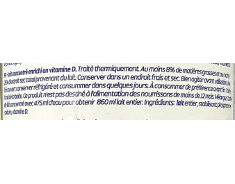 LAIT CONCENTRE NON SUCRE