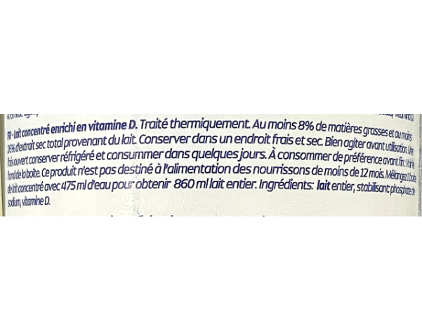 LAIT CONCENTRE NON SUCRE