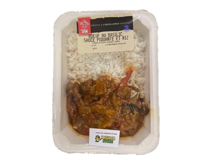 BOEUF AU BASILIC SAUCE PIQUANTE ET RIZ
