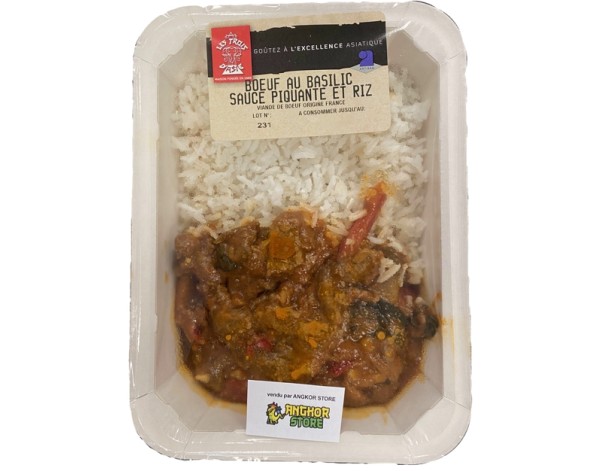 BOEUF AU BASILIC SAUCE PIQUANTE ET RIZ