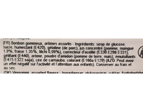 BONBON GUMMY FRUITS MIX LYCHEE/MANGUE/FRAISE