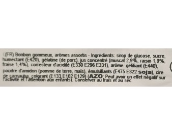 BONBON GUMMY FRUITS MIX RAISIN/FRAISE/MUSCAT
