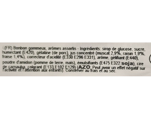 BONBON GUMMY FRUITS MIX RAISIN/FRAISE/MUSCAT