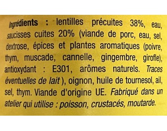 LENTILLE A LA SAUCISSE CREOLE
