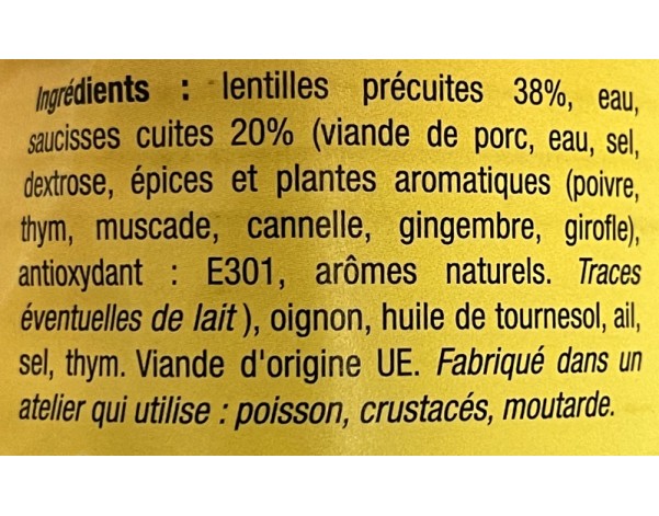 LENTILLE A LA SAUCISSE CREOLE
