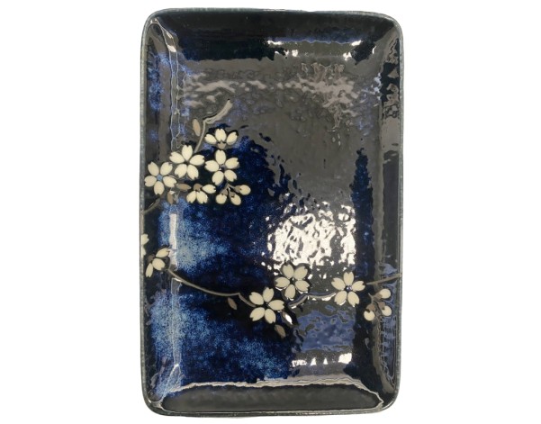 PLAT RECTANGLE ANEMONE BLEU 21 X 13.5 CM
