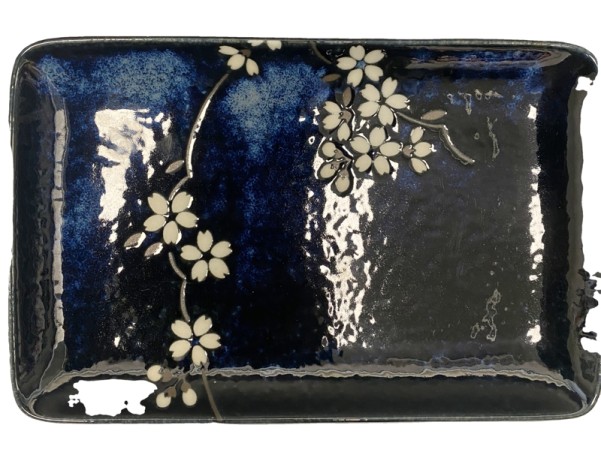 PLAT RECTANGLE ANEMONE BLEU 21 X 13.5 CM