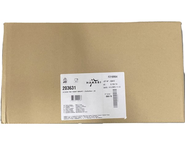 COUVERCLE PLASTIQUE SUSHI 220 X 90 X 22 MM  720 P. A06