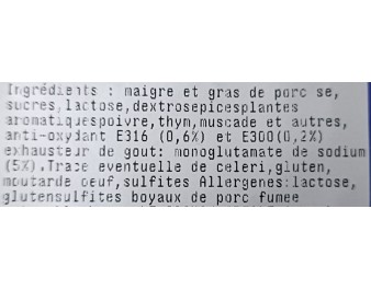 SAUCISSE DE PORC FUMEE (A LA PESEE) ****