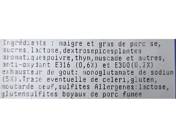 SAUCISSE DE PORC FUMEE (A LA PESEE) ****