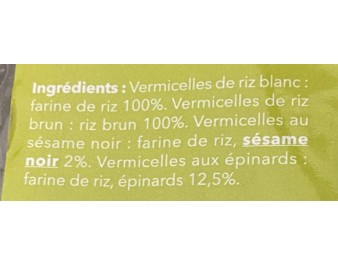 VERMICELLE DE RIZ SESAME EPINARD