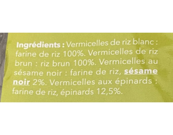 VERMICELLE DE RIZ SESAME EPINARD