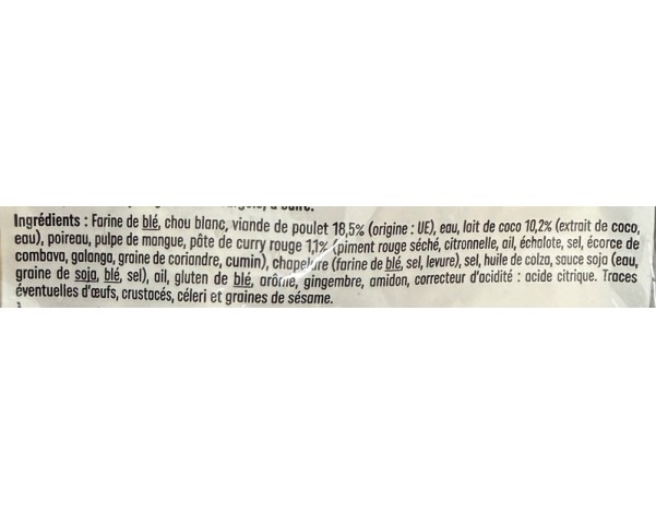 RAVIOLIS AU POULET CURRY ROUGE 30 P. ****