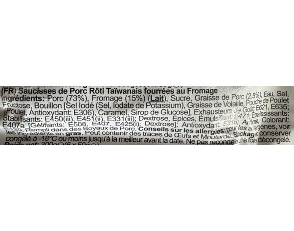 SAUCISSE DE PORC FROMAGE TAIWANAISE ****