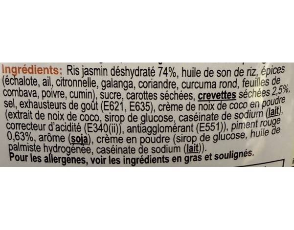 RIZ INSTANTANE AU CURRY ROUGE ET CREVETTE