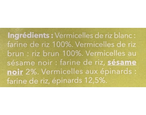 VERMICELLE DE RIZ SESAME EPINARD