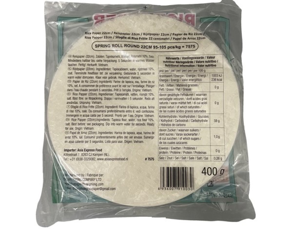 GALETTE DE RIZ 22 CM POUR ROULEAUX FROID