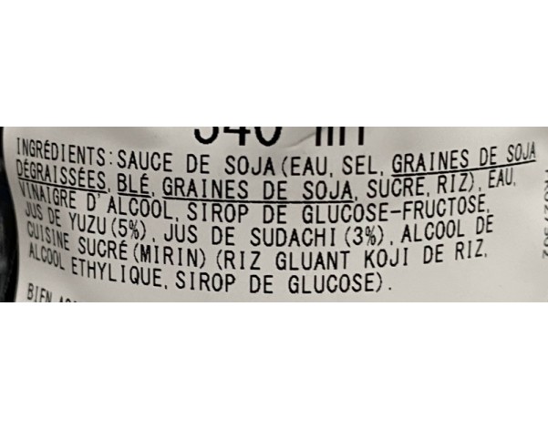 SAUCE DE SOJA AU YUZU PONZU