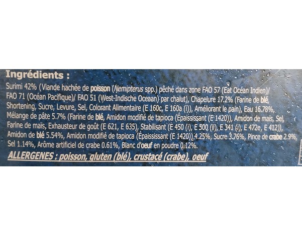 PINCE AU POISSON AROMATISEE AU CRABE PANEE ****