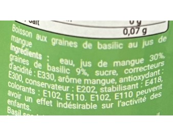 BOISSON AUX GRAINES DE BASILIC A LA MANGUE