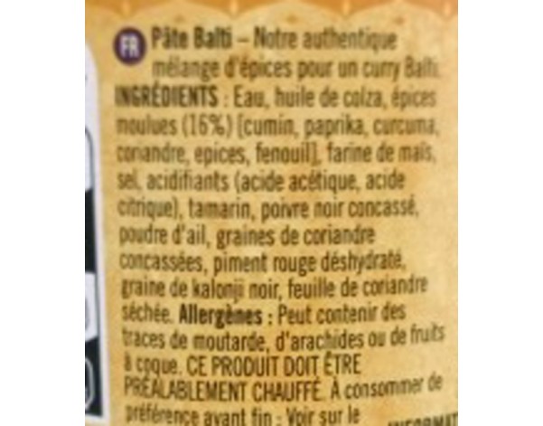 PATE DE CURRY BALTI MOYEN