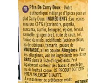 PATE DE CURRY DOUX