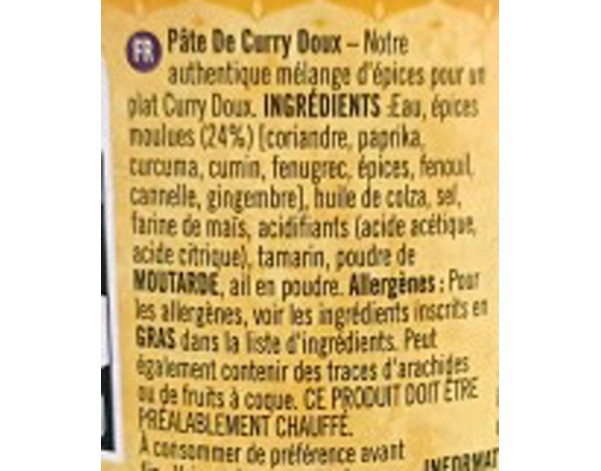 PATE DE CURRY DOUX